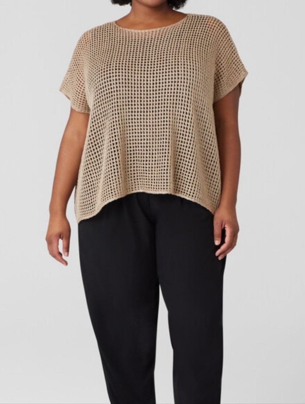 EILEEN FISHER Délavé Bateau Neck Top M Open Knit Organic Linen Sweater NWT